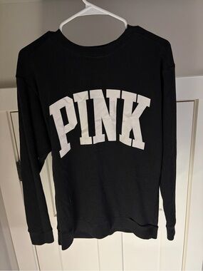 Victoria's Secret PINK Black Crewneck Sweatshirt with White Logo